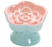 Slow Feeder Cat Bowl Ceramic Titled and Elevated Cat Bowls Anti Vomiting Flower Shaped Dog Slow Feeder for Dry and Wet FoodSlow Bowl
