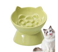 Slow Feeder Cat Bowl, Healthy Eating Habit, 15x15x13cm, Ceramic Elevated Slow Feeder Cat Bowl, Feeding Dish, Clean Easily, For Home Kitchen Dining Area Living Room Apartment Patio