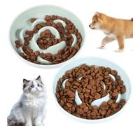 Slow Feeder Cat Dog Bowl, 2 Pcs Melamine Slow Eating Cat Bowls, Cat Food Bowl Suitable for Both Dry and Wet Food, Anti-Slip Slow Feeding Cat Bowls for Small Medium Cats Dogs, Durable and Unbreakable