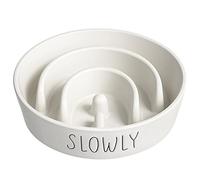 Slow Feeder Dog Bowl - 1.5 Cups Ceramic Puzzle Feeder for Small & Medium Breeds, Maze Design Bowl for Puppy & Fast Eaters, White Pet Dish to Control Eating Speed