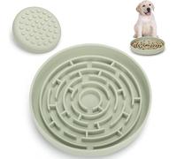 Slow Feeder Dog Bowl, 19 cm Silicone Maze Puzzle, Suction Base, Small/Medium Breeds (Green)
