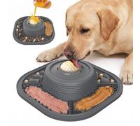 Slow Feeder Dog Bowl & Lick Mat with Anti-Slip Base, Interactive Floating Rolling Ball Dog Licking Bowl, No-Spill Feeding Toy for Bone Broth, Milk, and Wet or Dry Food for Dogs and Cats - Grey