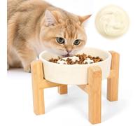 Slow Feeder Dog Bowl Small Breed,Elevated Slow Feeder Dog Bowl Ceramic Puzzle Maze Design Pet Dish with Bamboo Stand for Small and Medium Dogs(Beige White)