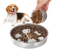 Slow Feeder Dog Bowl Stainless Steel - 22 x 22 cm Non-Slip Double-Sided Thick Walled Anti-Sling Flatulence Prevention Choking Protection Interactive Quick Eater Puppies for Small Medium Large Dogs