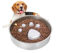 Slow Feeder Dog Bowl Stainless Steel - 22 x 22 cm Non-Slip Double-Sided Thick Walled Anti-Sling Flatulence Prevention Choking Protection Interactive Quick Eater Puppies for Small Medium Large Dogs
