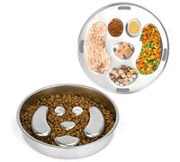 Slow Feeder Dog Bowls, 2 Pack Double-Sided Stainless Steel Lick Plate & Slow Eating Bowl, 2 Cups Food-Grade Heavy Duty Metal Pet Food Holder Puzzle Maze Dish with Non-Slip Base for Small Medium Dogs