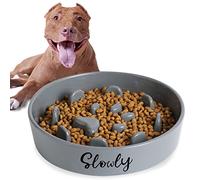 Slow Feeder Dog Bowls, Farmhouse Ceramic Fun Slow Eater Bowl for Small Medium Breed, Grey