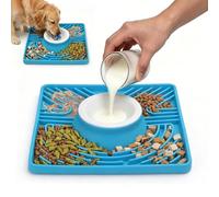 Slow Feeder Dog Bowls & Lick Mat for Liquid and Thick Treat, Upgraded Anti-Slip Dog Lick Bowl with Interactive Rolling Ball, 6/7 Cup Yogurt Pup Licking Toy for Large Medium Small Dogs and Cats, Blue