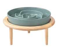 Slow Feeder Elevated Ceramic Dog Bowl for Medium Breed Slow Down Eating Slow Feeder for Fun,Anti-Choking Raised Pet Bowl(Dark Green)