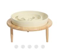 Slow Feeders Dog Bowls - Dog Slow Feeder | Anti-Gulp Pet Dish | Anti-Choke Pup Bowl | Wood Elevated Base | Steady Feeding Bowl Dishwasher Safe Indoor Food Relaxing Toys For Dogs Puppies