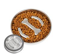 Slow Feeding Dog Bowl - Stainless Steel Dog Food Feeding Bowl Slow Feeder - Anti-Tip Licking Basin, Non-Slip Base Healthy Eating Plate Raised for Medium Large Breeds
