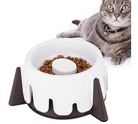 Slow Food Feeder Bowl for Pets, Adjustable Height Wet and Dry Use in Cake Shape White and Brown - Spine Protection, Non - Slip Base, Ideal for Cats and Dogs