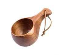 Slow-Heat-Conducting Wooden Mug with Secure Handle and Woven Carrying Rope for Everyday Beverage Consumption (C)