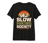 Slow Hiking Mountain Trekking Retro Sunset Premium T-Shirt