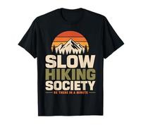 Slow Hiking Mountain Trekking Retro Sunset T-Shirt