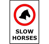 Slow Horses | 20cm x 15cm | Red/White - Vinyl Sign for Equestrian Areas, Horse Crossings, Rural Roads, Farm Safety