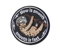Slow is Smooth Smooth is Fast Patch Hook and Loop 3 Inch Funny Sloth Tactical Military Embroidered Morale Badge for Army Backpack Molle Vest Gear Bags Helmets Training Cool Design