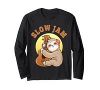Slow Jam Funny Cute Girl Sloth Ukulele Uke Guitar Player Long Sleeve T-Shirt