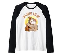 Slow Jam Funny Cute Girl Sloth Ukulele Uke Guitar Player Raglan Baseball Tee
