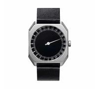 slow Jo 06 - Black Leather Silver Case Black Dial Unisex Quartz Watch with Black Dial Analogue Display and Black Leather Strap