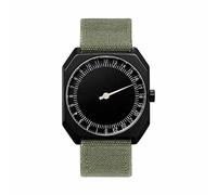 slow Jo 15 - Olive Green Canvas Black Case Black Dial Unisex Quartz Watch with Black Dial Analogue Display and Olive Green Fabric and Canvas Strap