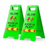 Slow Kids at Play! 2 pack Green Child,Safety Slow-Down-double-sided,signs, Black text and red graphics Easier to identify,Yard Signs for Schools,Neighborhoods,Park,Day Cares, Sidewalk,Driveway