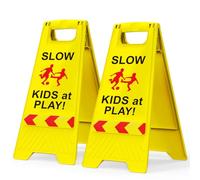 Slow Kids at Play! 2 pack Yellow Child,Safety Slow-Down-double-sided,signs , Black text and red graphics Easier to identify,Yard Signs for Schools,Neighborhoods,Park,Day Cares, Sidewalk,Driveway