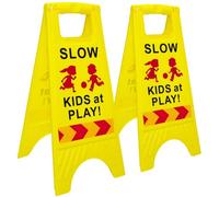 Slow Kids at Play Sign, Children at Play Safety Signs with Double-Sided Text and Graphics with Reflective Tape for Street Neighborhoods Schools Park Sidewalk Driveway Yellow 2Pack