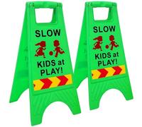 Slow Kids at Play Sign, Children at Play Safety Signs with Double-Sided Text and Graphics with Reflective Tape for Street Neighborhoods Schools Park Sidewalk Driveway Green 2Pack
