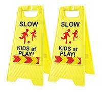 Slow Kids at Play Signs for Street, Double-Sided Text and Graphics with Reflective Tape, Children at Play Safety Sign for Neighborhoods Schools Park Sidewalk Driveway (2-Pack Yellow)