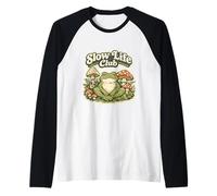Slow Life Club Frog Vintage Cottagecore Frog Relaxing Raglan Baseball Tee
