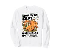 Slow Living Capy Watercolor Botanical Mushrooms Capybara Sweatshirt