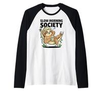 Slow Morning Society Sleepy Sloth Coffee Humor Raglan Baseball Tee