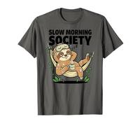 Slow Morning Society Sleepy Sloth Coffee Humor T-Shirt