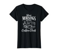 Slow Mornings Coffee Club Retro Style Value Graphic T-Shirt, Women, Black, S