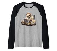 Slow Productive Sloth Office Humor Work Motivation Raglan Baseball Tee