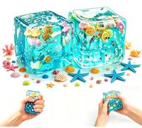 Slow Rise Squishy Cube Set Oceans Theme Stress Relief Ice Cubes with Inside Ocean Shell Soft Stress Ball Fidget Sensory Cube Anti Anxiety for Adults (2Pcs)