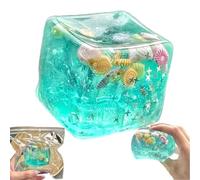 Slow Rise Squishy Cube with Ocean Shells Inside - Ice Cube Stress Ball Fidget Toy, Sensory Maltose Filler, Quiet Anxiety Relief for Adults & Teens, Classroom Prizes, Office Desk Decor