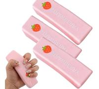 Slow Rising Strawberry Squish-y, Taba Butter Squish-y Stress Ball, Fidget To-ys Sensory for ADHD Anxiety Relief, Soft Pink Strawberry Cream Stick Squi-shy (3pcs)
