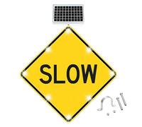 Slow Safety Warning Sign, Solar Powered LED Flash Marker, Engineering-Grade Reflective Film, 500m Visibility, for Community Driveway Outdoor Traffic Control Use(24")