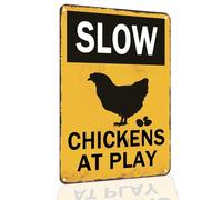 Slow Sign Chickens at Play Chicken Crossing Warning Sign 8x12 Inch Funny Sign, Chicken Coop, Yard, House Decor - Weather Resistant Fade UV Resistant