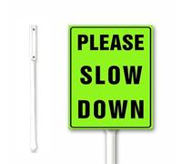 Slow Sign Yard Sign, Please Slow Down Sign With Metal Stake, Bright Green, Slow Down Signs, 18X22 CM Rustproof Sturdy Aluminum Sign for Outdoor