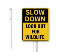 Slow Sign Yard Sign, Slow Down Look Out For Wildlife Sign With Metal Stake, Yellow and Black, Slow Down Signs, 20X30 CM Rustproof Sturdy Aluminum Sign for Outdoor