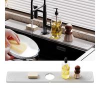 Slow Slog Quick Dry Sink Splash Guard, Instant Dry Stone Sink Tray around Faucet, Extended 23.6" Faucet Mat for Kitchen Sink, Diatomaceous Earth Sink Faucet Mat for Countertop Kitchen Bathroom, White