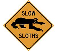 Slow Sloths Crossing 12" x 12" Tin Road Sign Cute Fun Tropical Jungle Animal Theme Pool House Deck Tiki Bar Coastal Bedroom Decor