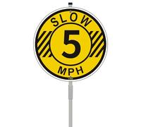 Slow Speed Limit 5 MPH Sign Slow Down Sign 10" x 10" With 28" Long Metal Stakes 5 MPH Sign Speed Limit Sign 5MPH Sign For Yard Lawn Speed Limit Signs 5 MPH Sign Aluminum Weather