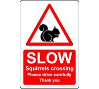 Slow squirrels crossing please drive carefully safety sign - Self adhesive sticker (300mm x 200mm)