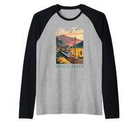 Slow Train Across Japan Retro Countryside Railway Travel Raglan Baseball Tee
