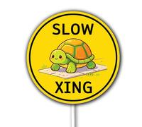 Slow Turtle Crossing Sign Yard Decor With Stake, Lovely Pet Turtle Xing Sign, Terrapin Tortoise Zone Decor, Gift for Turtle Lover, Farm Cabin Outdoor Sign, Round Rust Free Aluminum 9.2x9.2 Inch