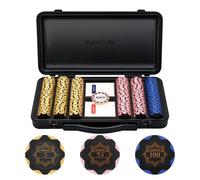 SLOWPLAY Nash 14g Clay Poker Chip Set Black Gold Edition- 300PCS Core Set for Texas Hold’em | Numbered Chips: 5, 25, 100 | Premium Case with Durable German Polycarbonate Shell